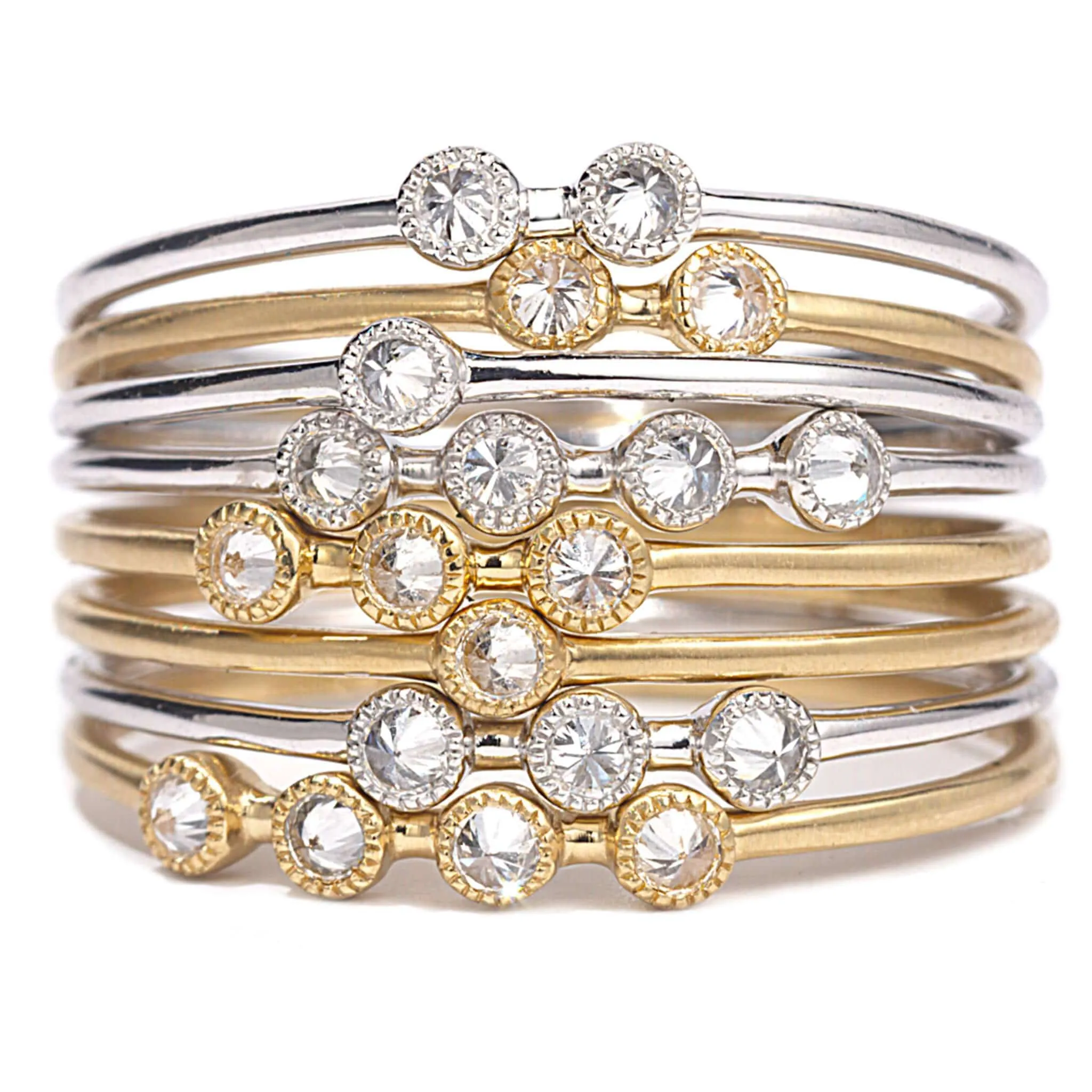 20K White Gold Double Diamond Stack Ring