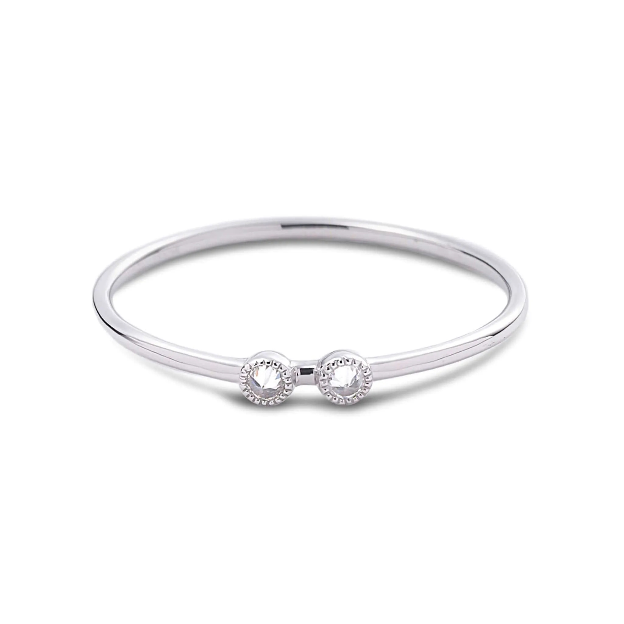 20K White Gold Double Diamond Stack Ring