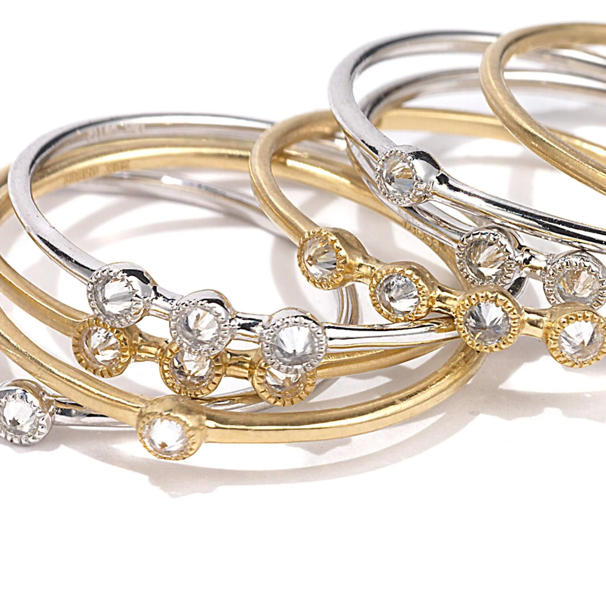 20K White Gold Double Diamond Stack Ring