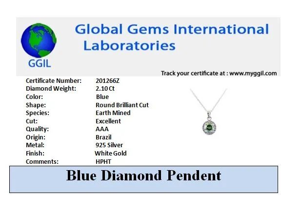 2.10 Ct AAA Certified Blue Diamond Pendant With White Accents, Great Shine & Luster ! WATCH VIDEO