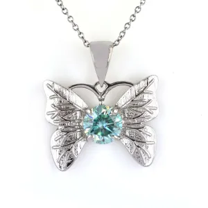 2.15 Ct AAA Certified Gorgeous Blue Diamond Butterfly Pendant in White Finish, Very Elegant Shine & Ideal Gift for Anniversary, Birthday