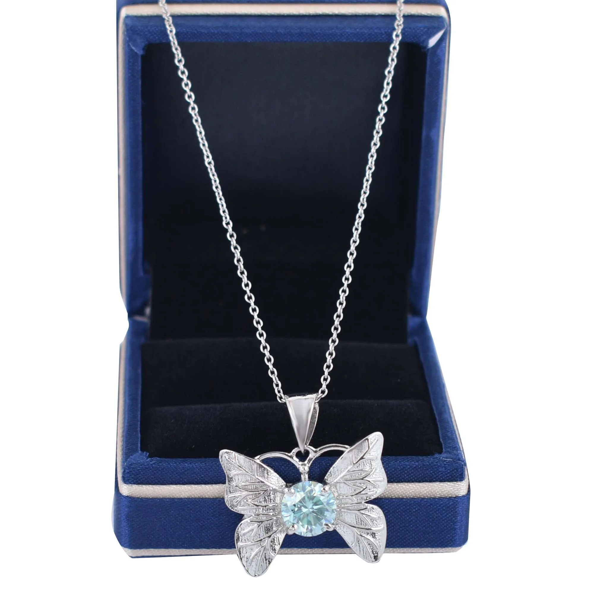 2.15 Ct AAA Certified Gorgeous Blue Diamond Butterfly Pendant in White Finish, Very Elegant Shine & Ideal Gift for Anniversary, Birthday