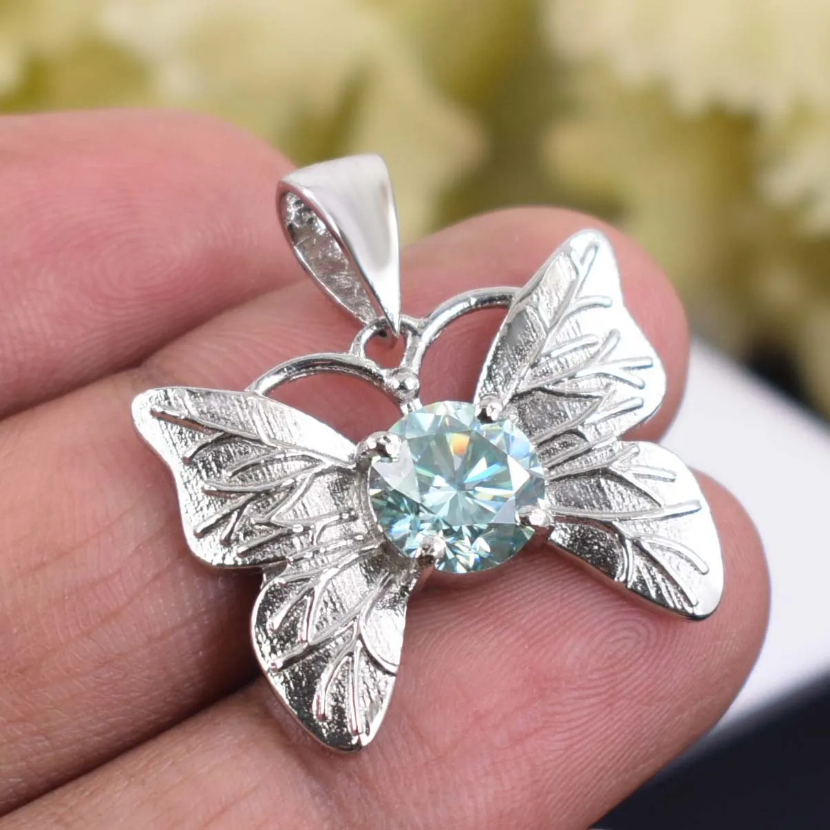 2.15 Ct AAA Certified Gorgeous Blue Diamond Butterfly Pendant in White Finish, Very Elegant Shine & Ideal Gift for Anniversary, Birthday