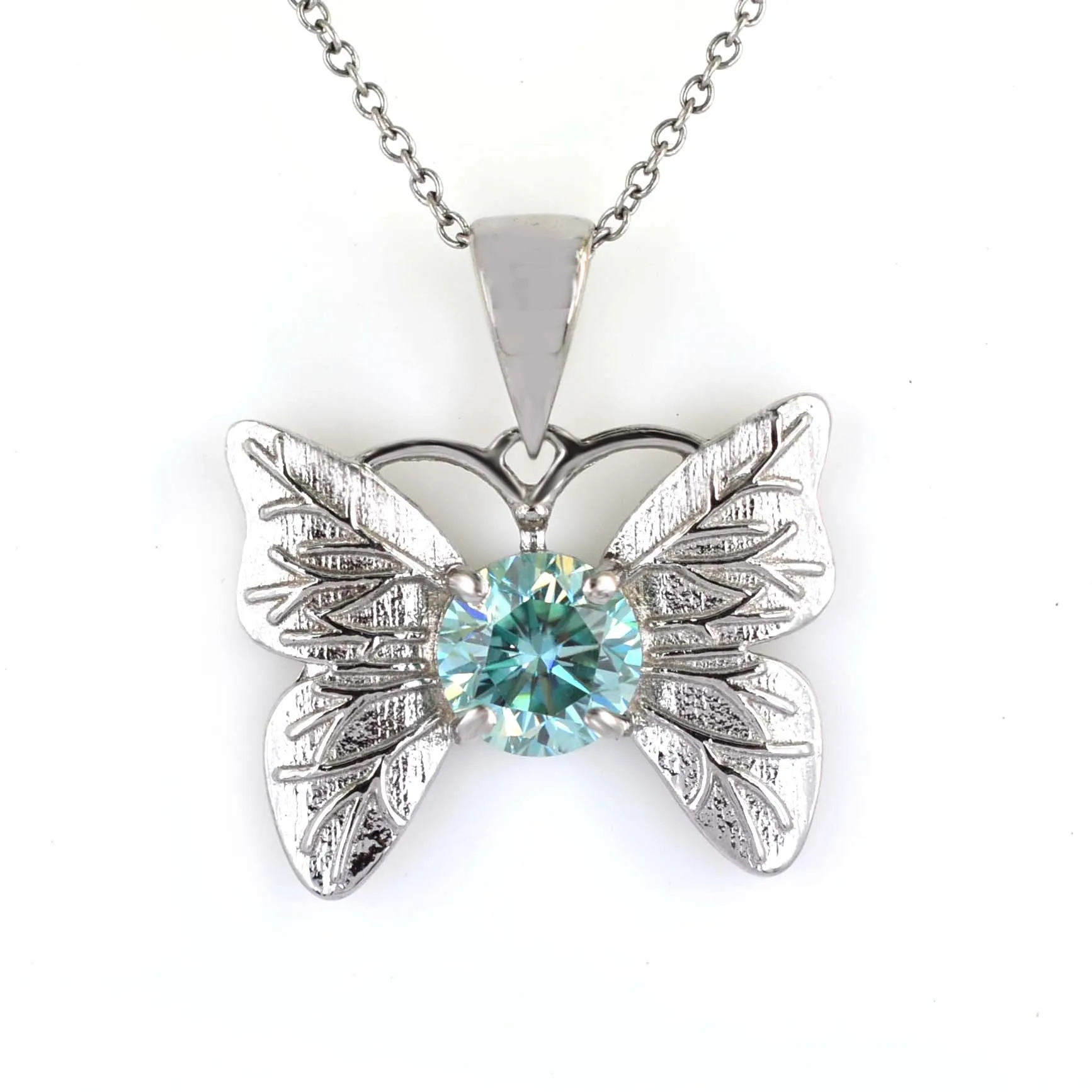 2.15 Ct AAA Certified Gorgeous Blue Diamond Butterfly Pendant in White Finish, Very Elegant Shine & Ideal Gift for Anniversary, Birthday