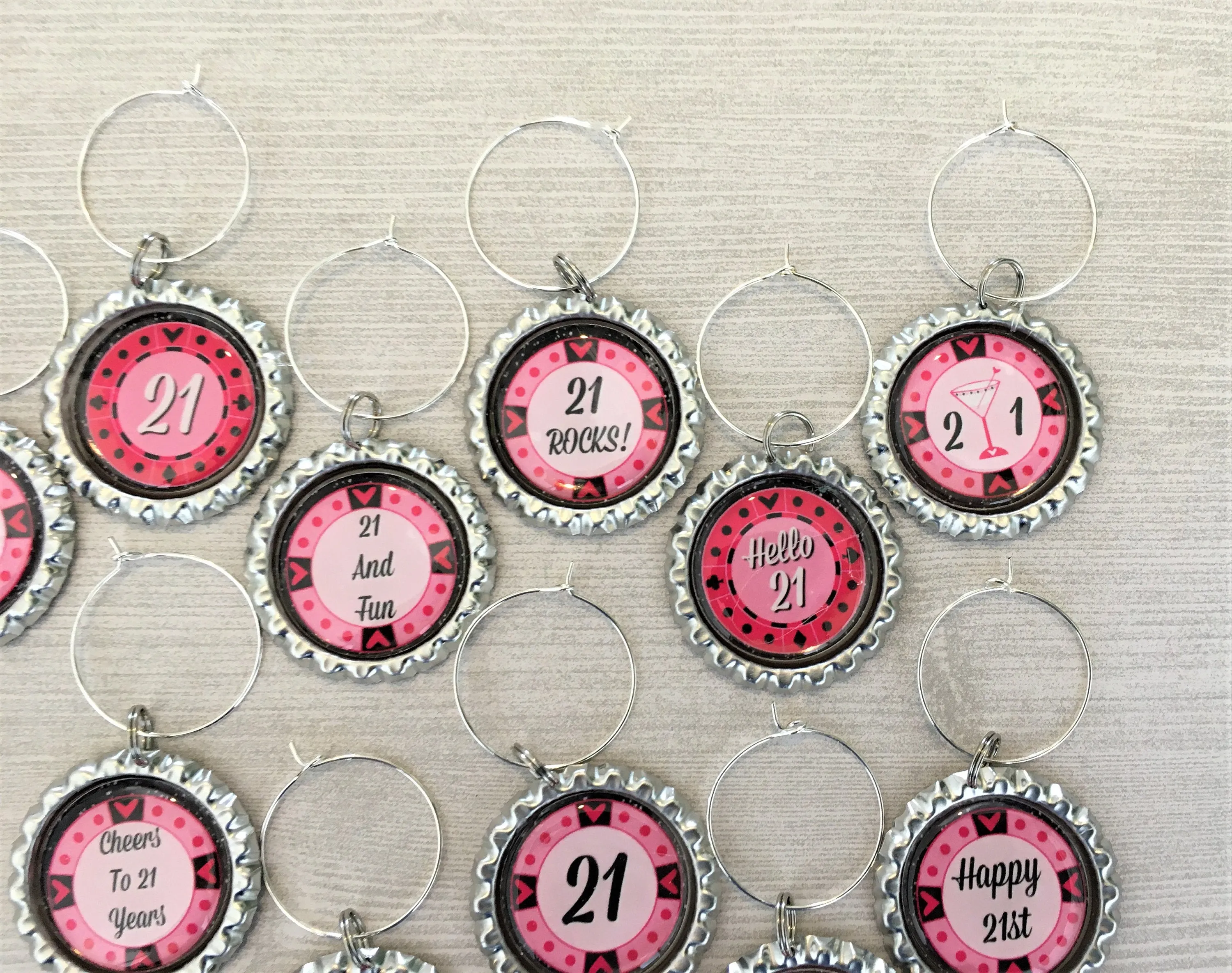 21st Birthday Wine Charms, Set of 11