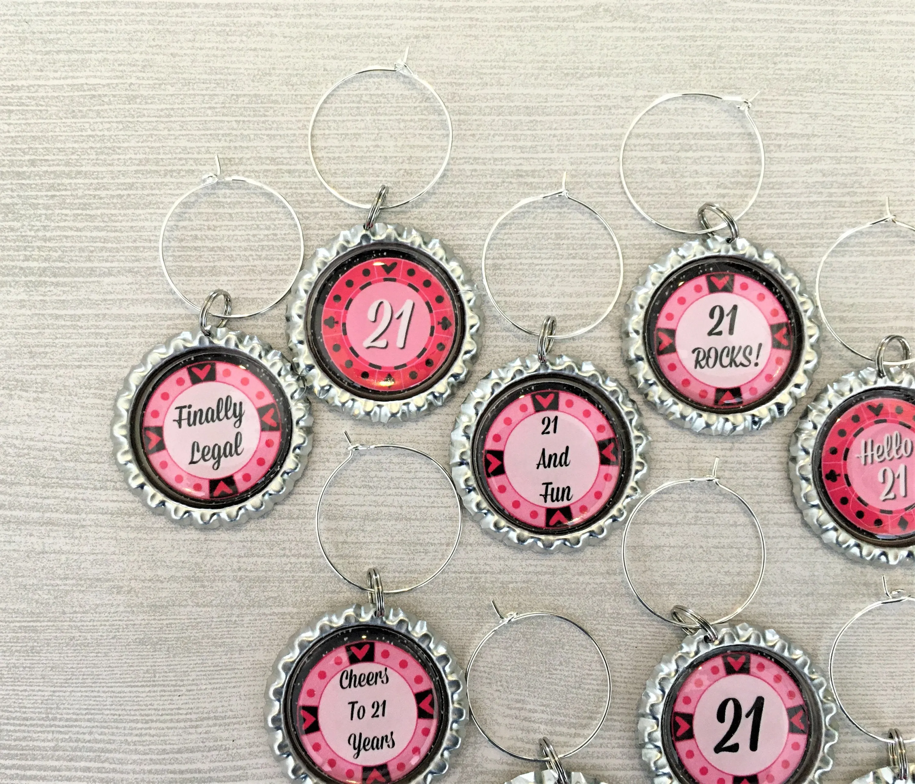 21st Birthday Wine Charms, Set of 11
