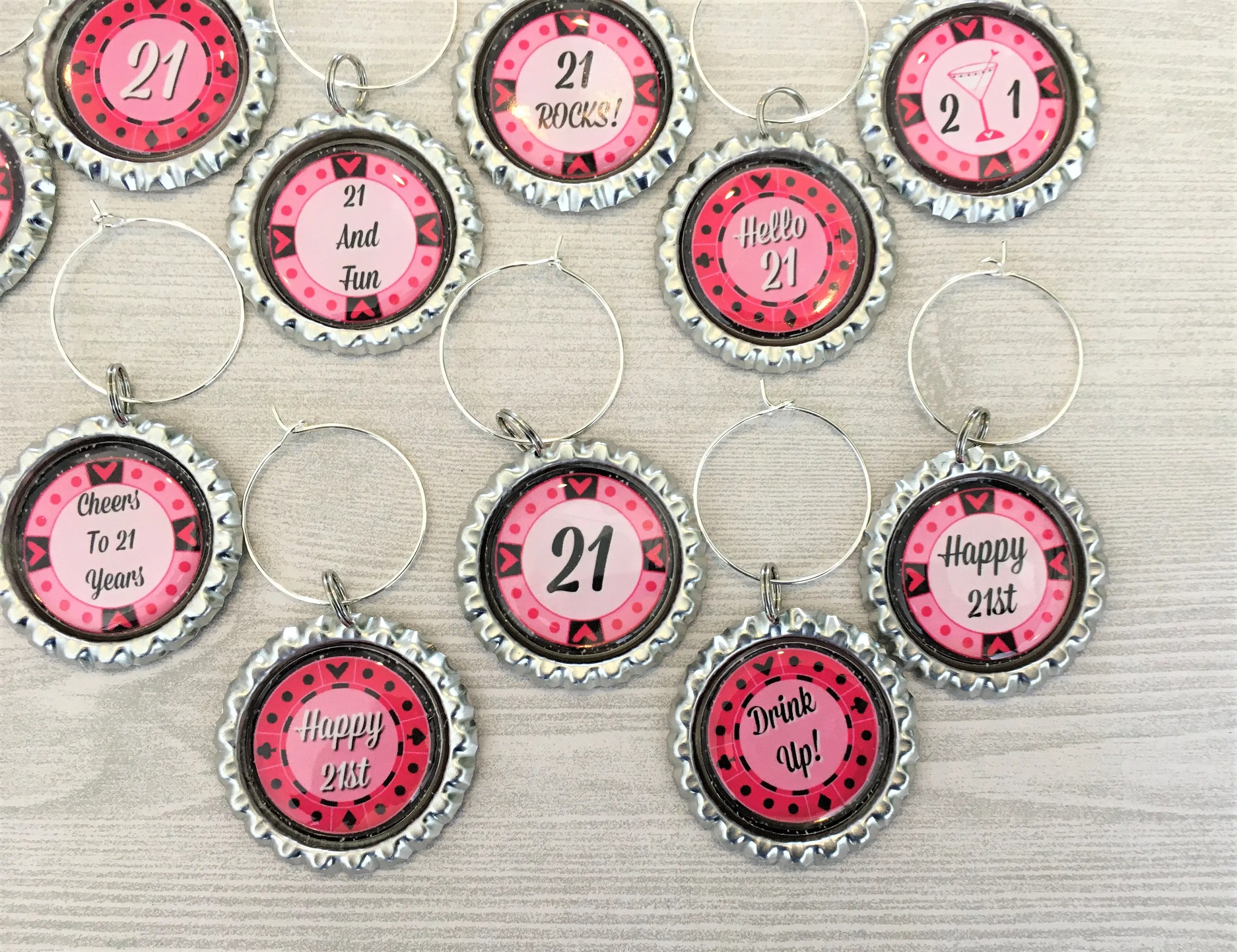 21st Birthday Wine Charms, Set of 11