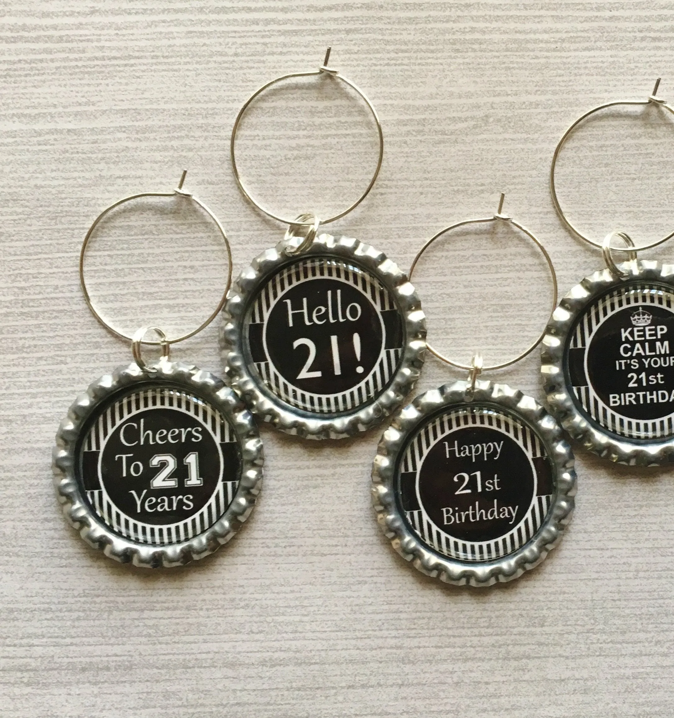 21st Birthday Wine Charms, Set of 6