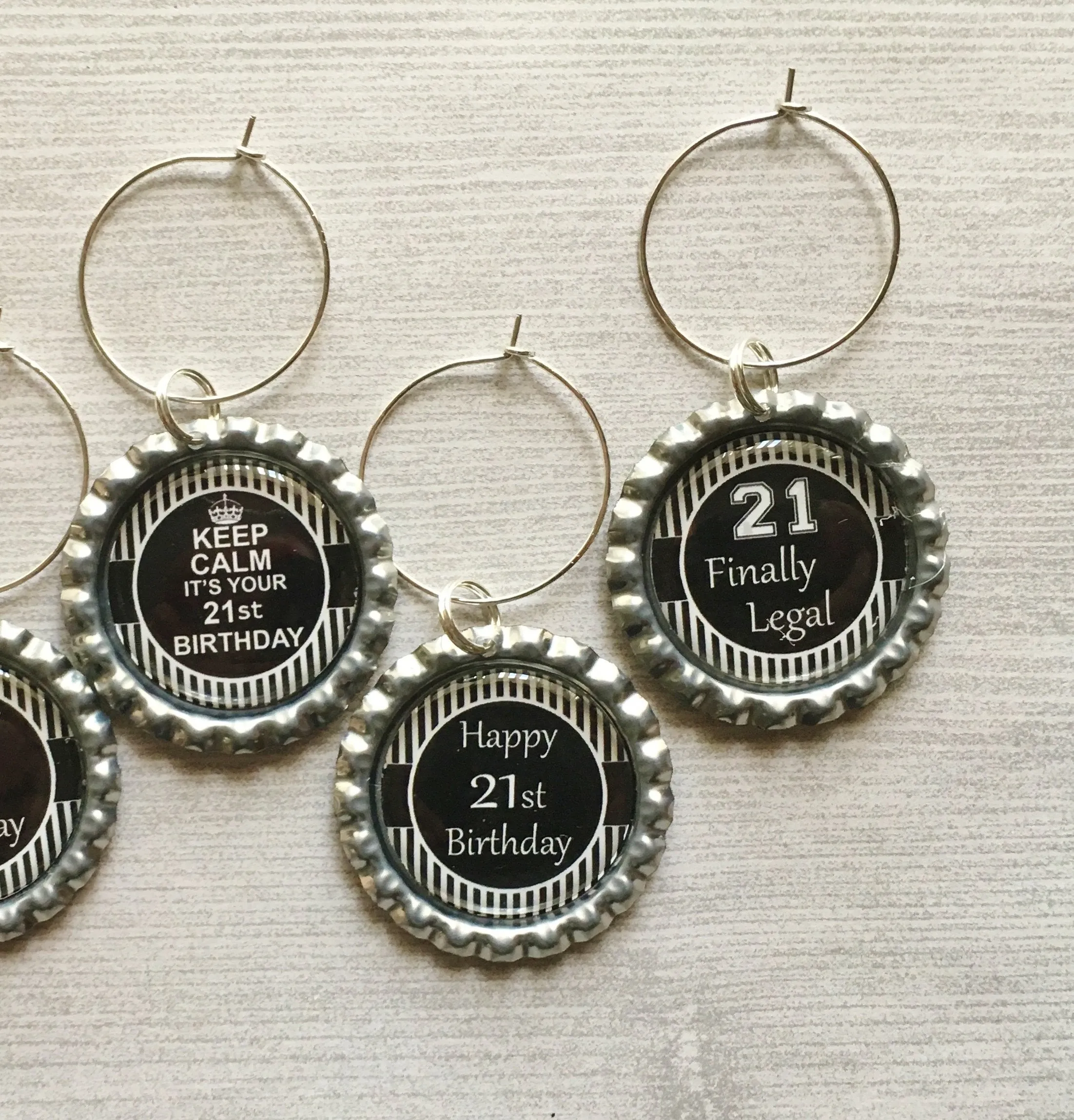 21st Birthday Wine Charms, Set of 6