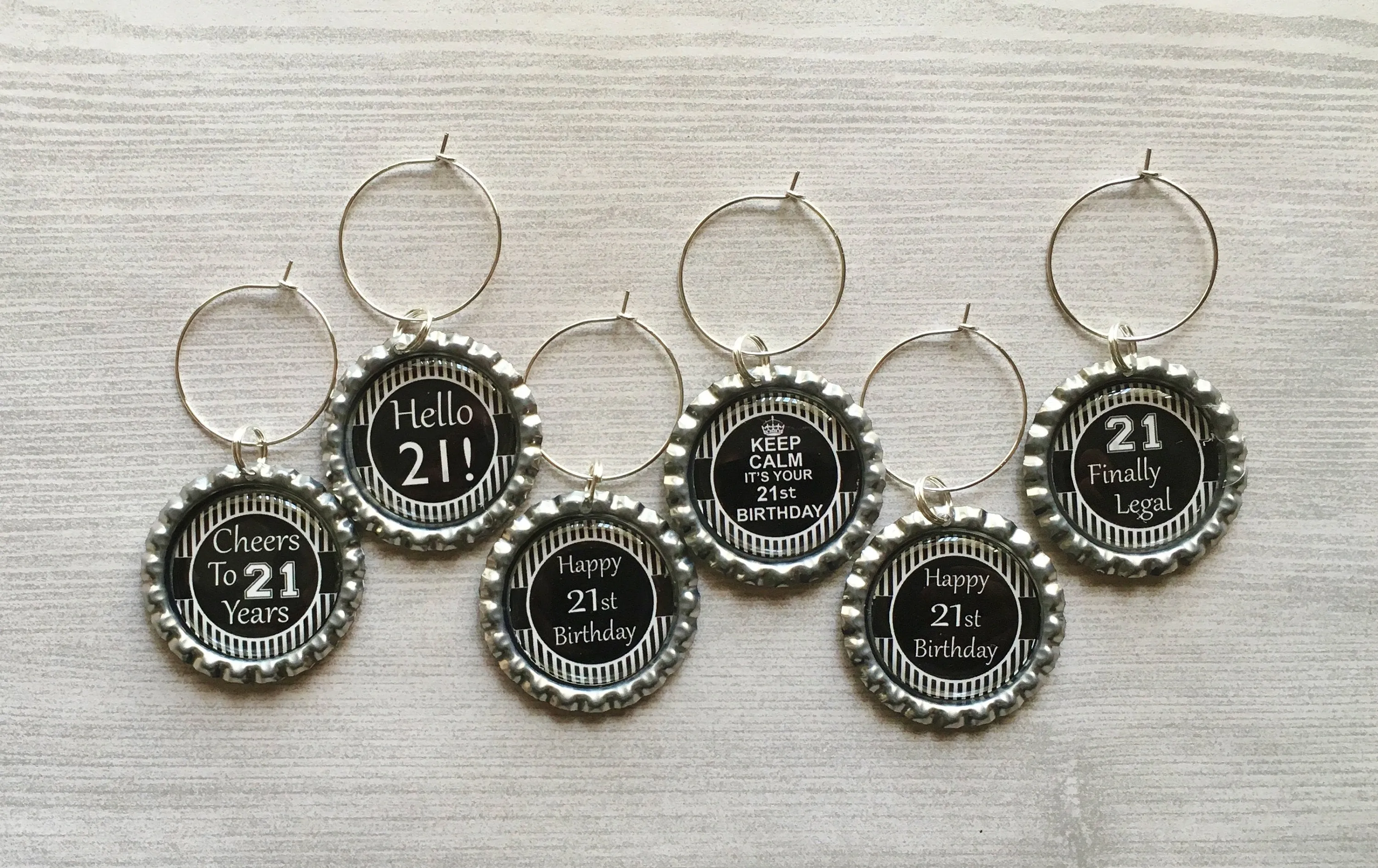 21st Birthday Wine Charms, Set of 6