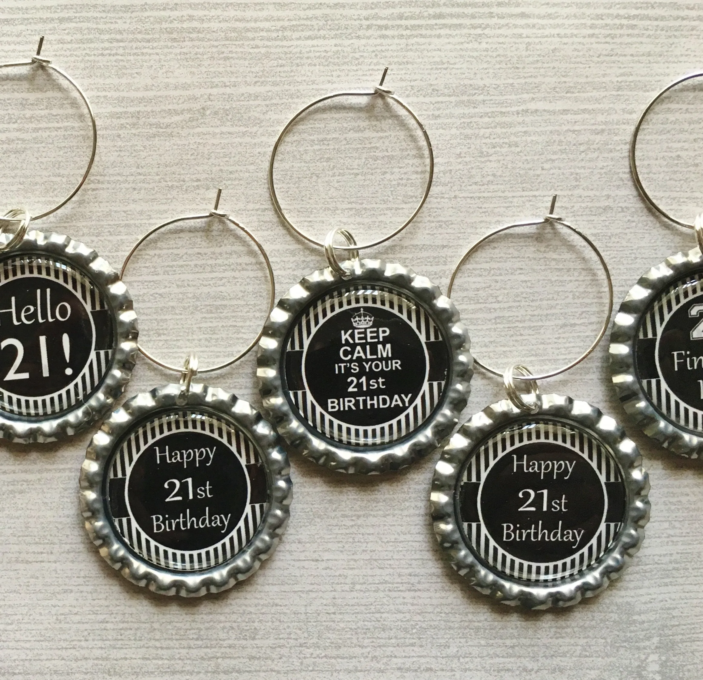 21st Birthday Wine Charms, Set of 6