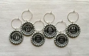 21st Birthday Wine Charms, Set of 6