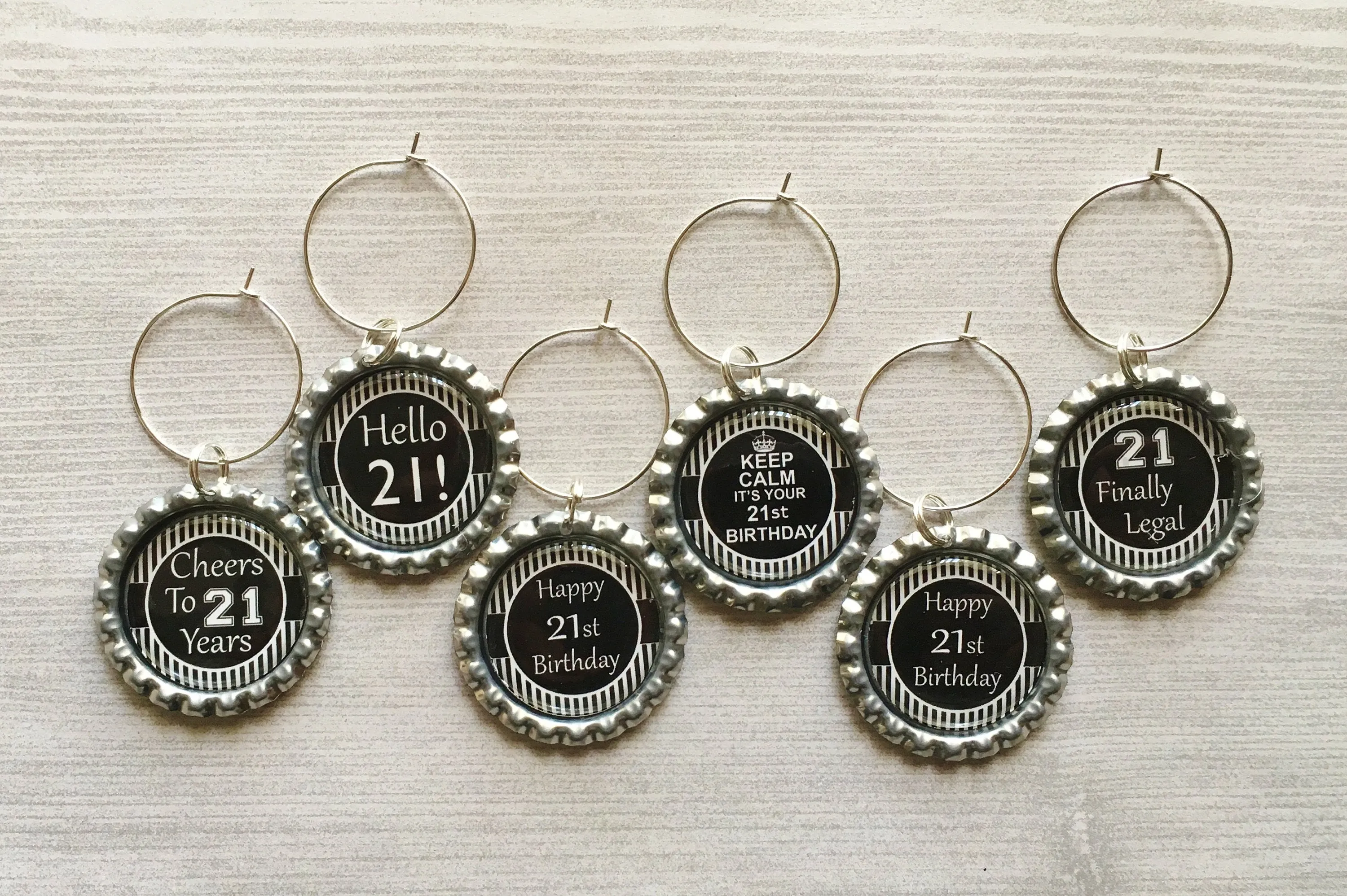 21st Birthday Wine Charms, Set of 6