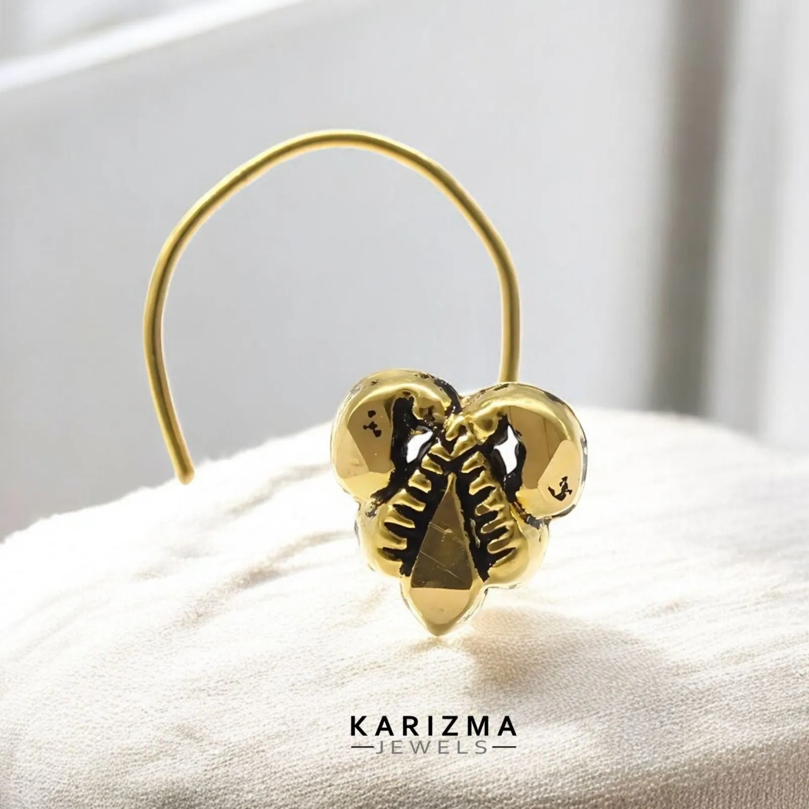 22k Real Gold Indian Women Oxidized Heart design Twisted Nose Stud