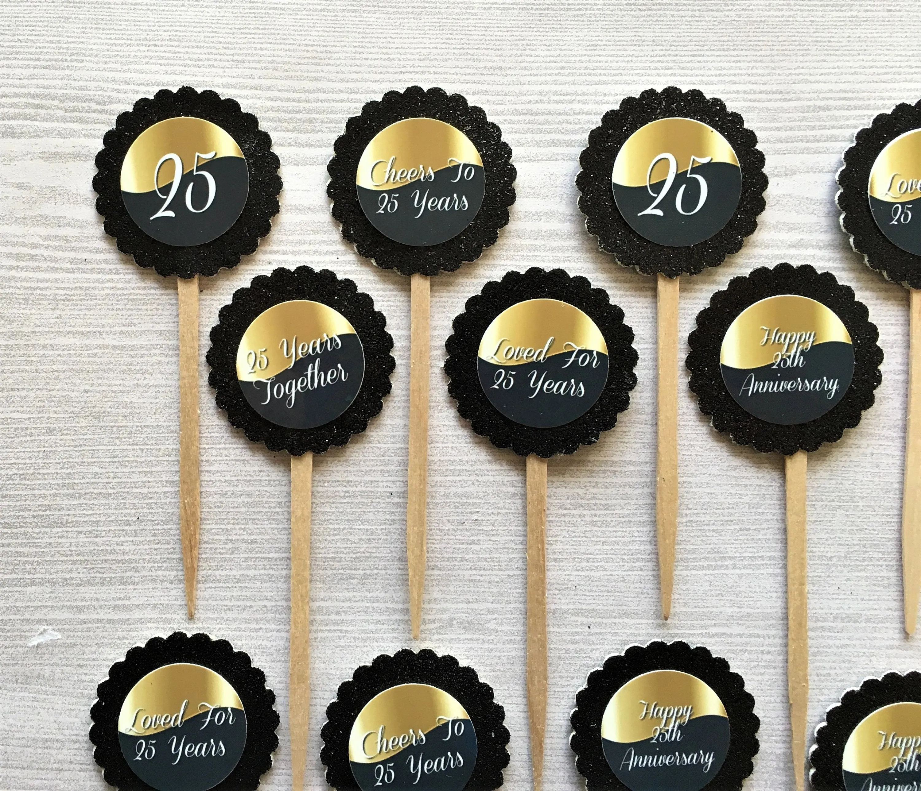 25th Anniversary Cupcake Toppers, Set of 12