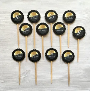 25th Anniversary Cupcake Toppers, Set of 12