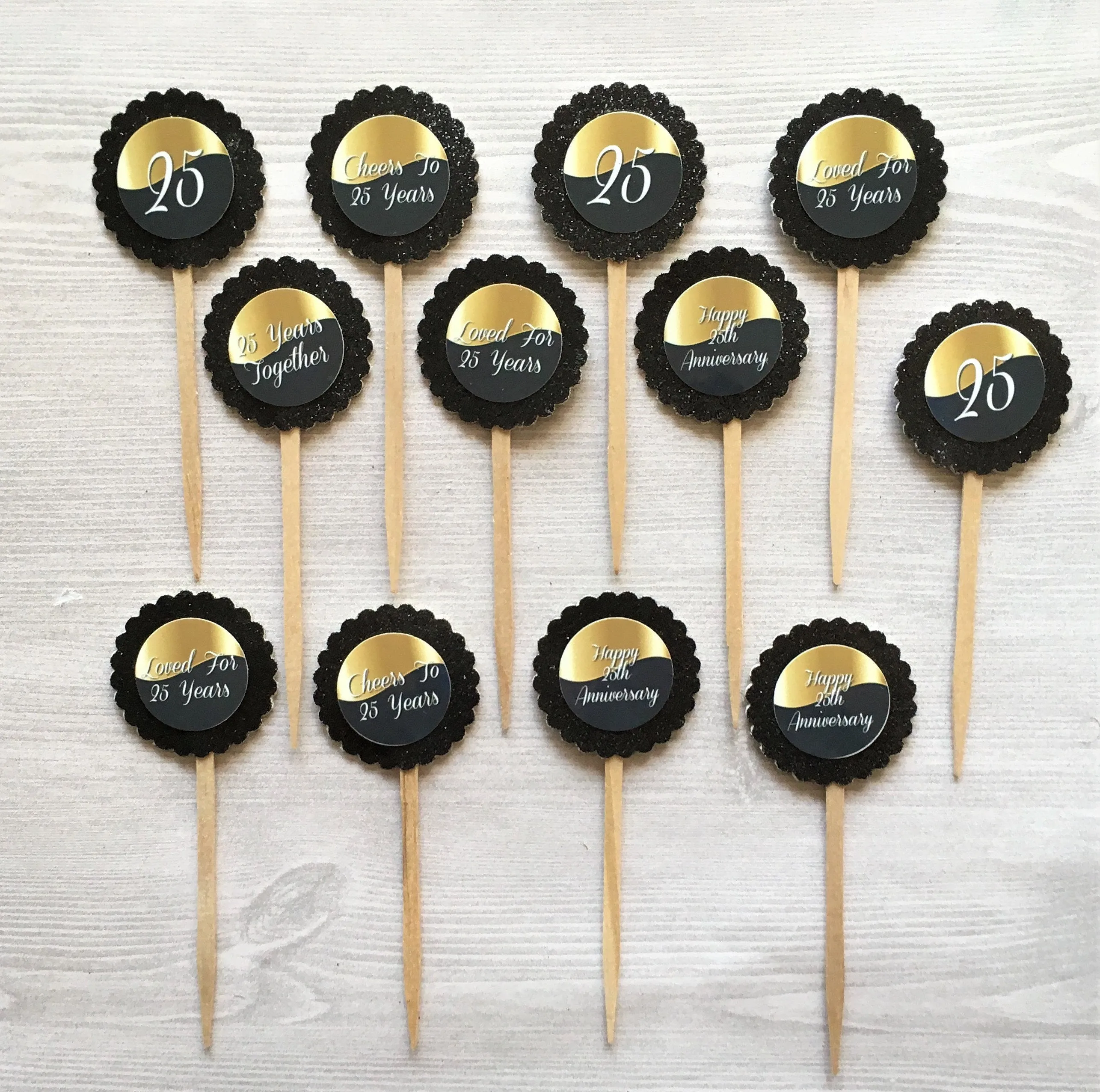25th Anniversary Cupcake Toppers, Set of 12