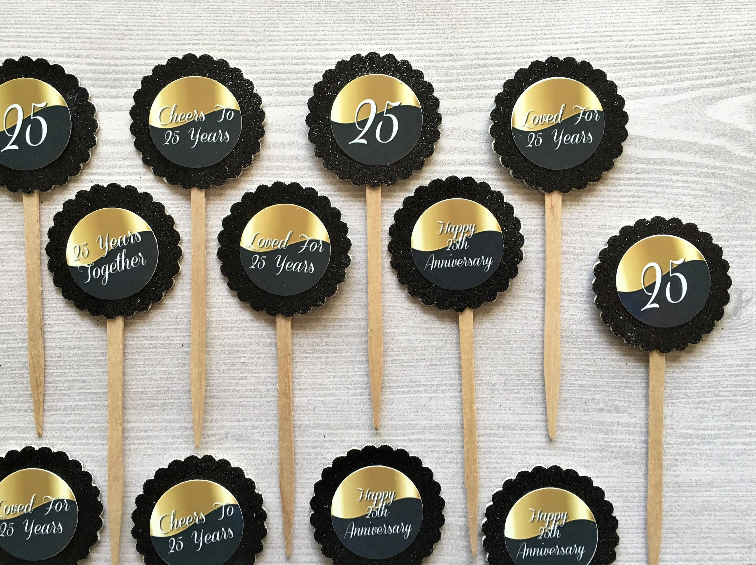 25th Anniversary Cupcake Toppers, Set of 12
