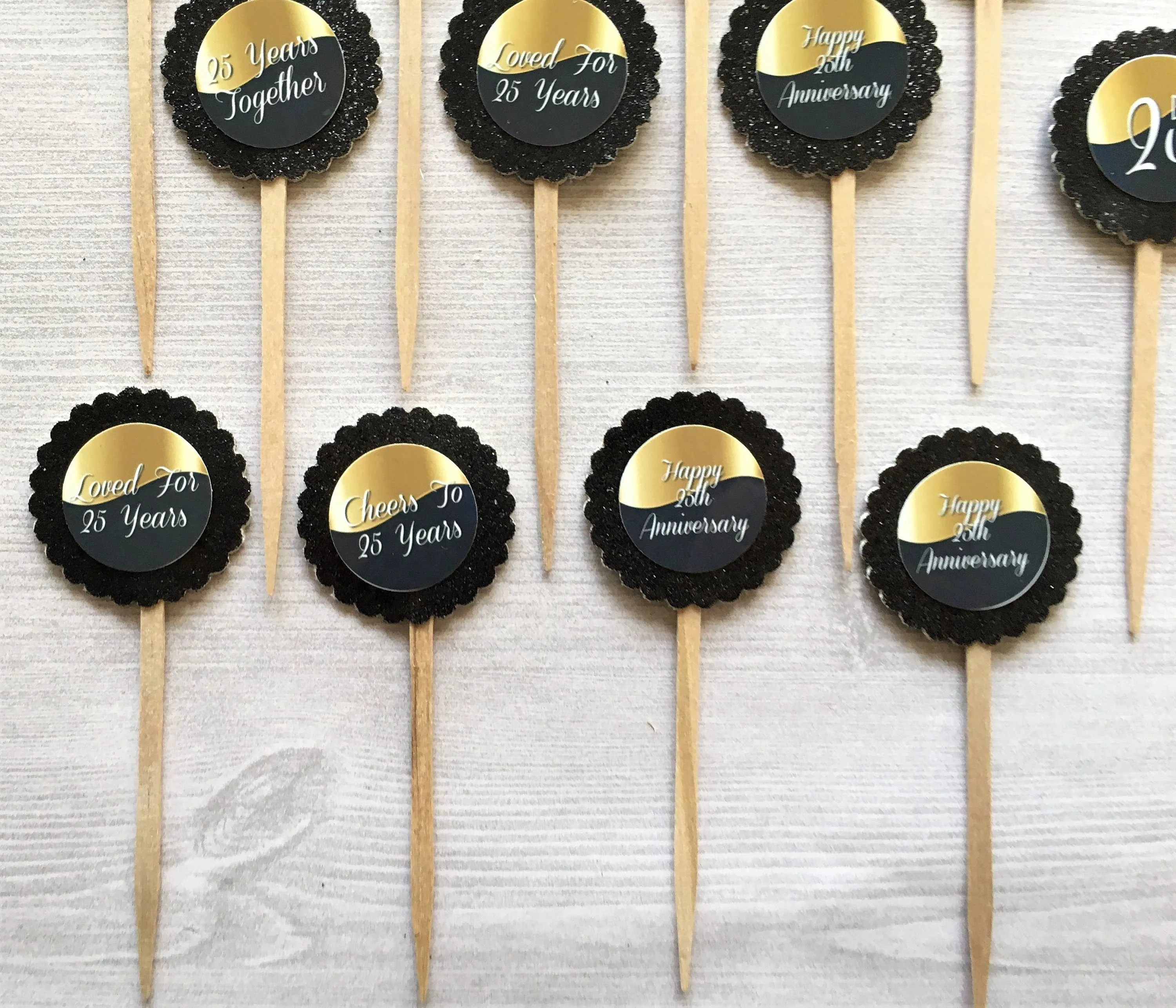 25th Anniversary Cupcake Toppers, Set of 12