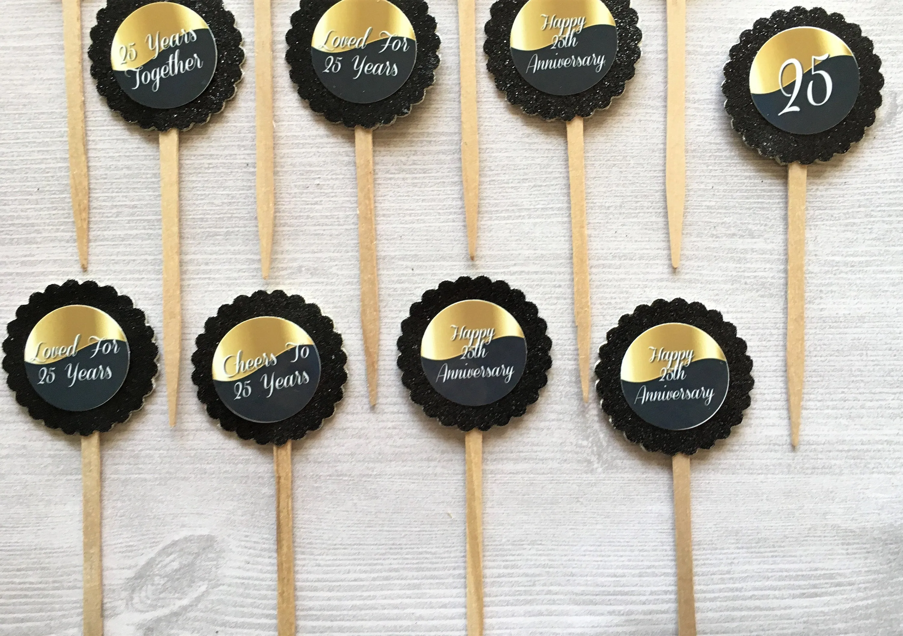 25th Anniversary Cupcake Toppers, Set of 12