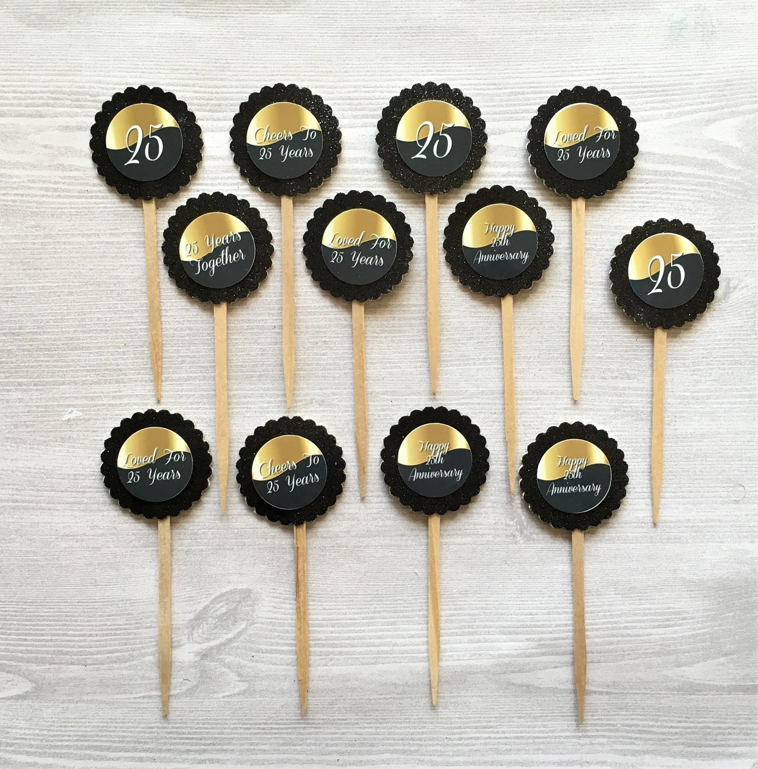 25th Anniversary Cupcake Toppers, Set of 12