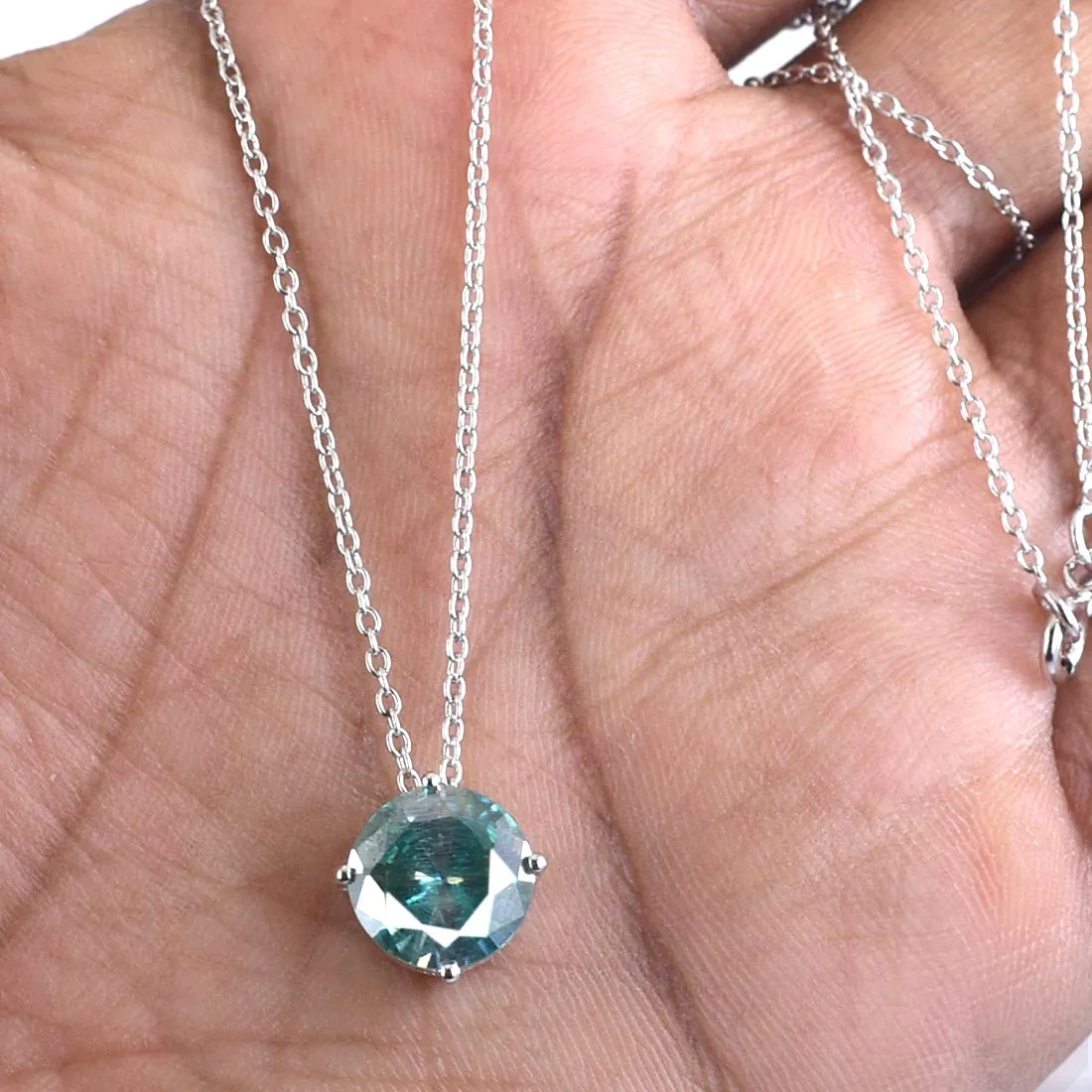 2.95 Ct Round Blue Diamond Solitaire Pendant with AAA Certified