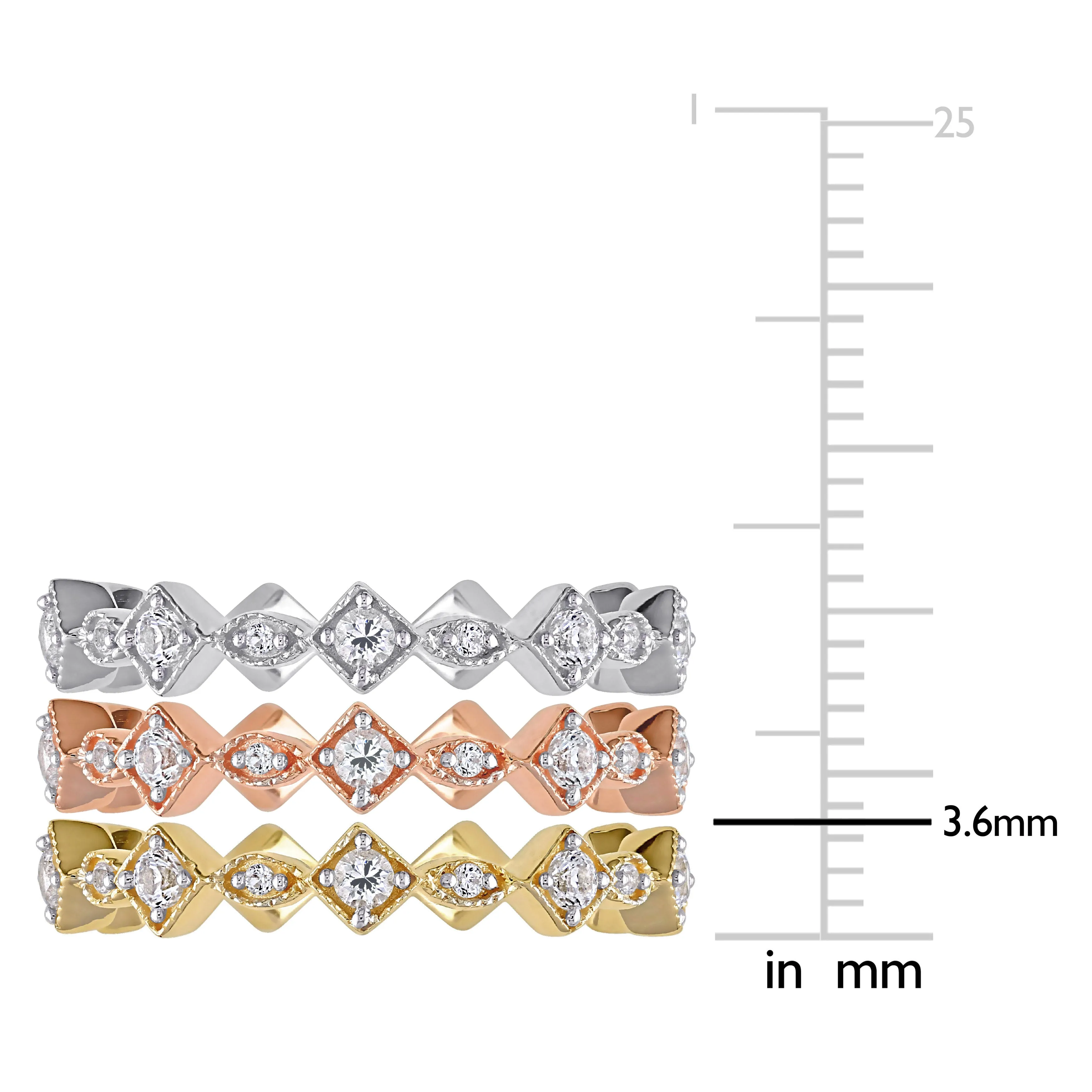 3 Pc Set Of 1-5/8 CT TGW CREATED WHITE SAPPHIRE Stacking RINGS in 10K PINK,White & Yellow GOLD