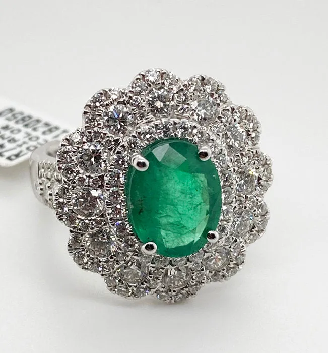 4.60 Carat Natural Emerald and Diamond Ring F VS 18K White Gold size 6.5