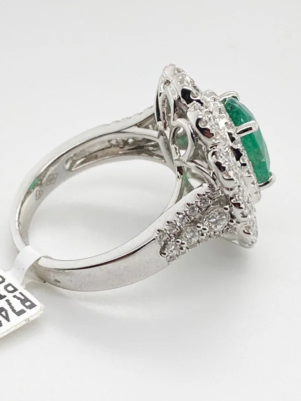 4.60 Carat Natural Emerald and Diamond Ring F VS 18K White Gold size 6.5