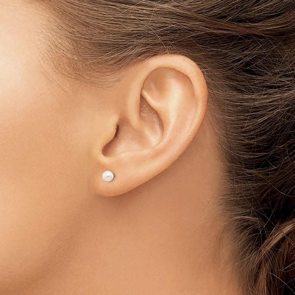 4MM Round Pearl Stud Earrings in 14KT Yellow Gold