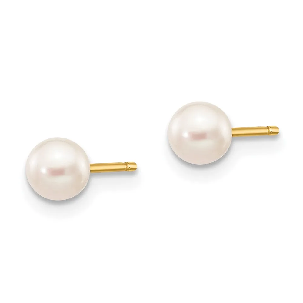 4MM Round Pearl Stud Earrings in 14KT Yellow Gold