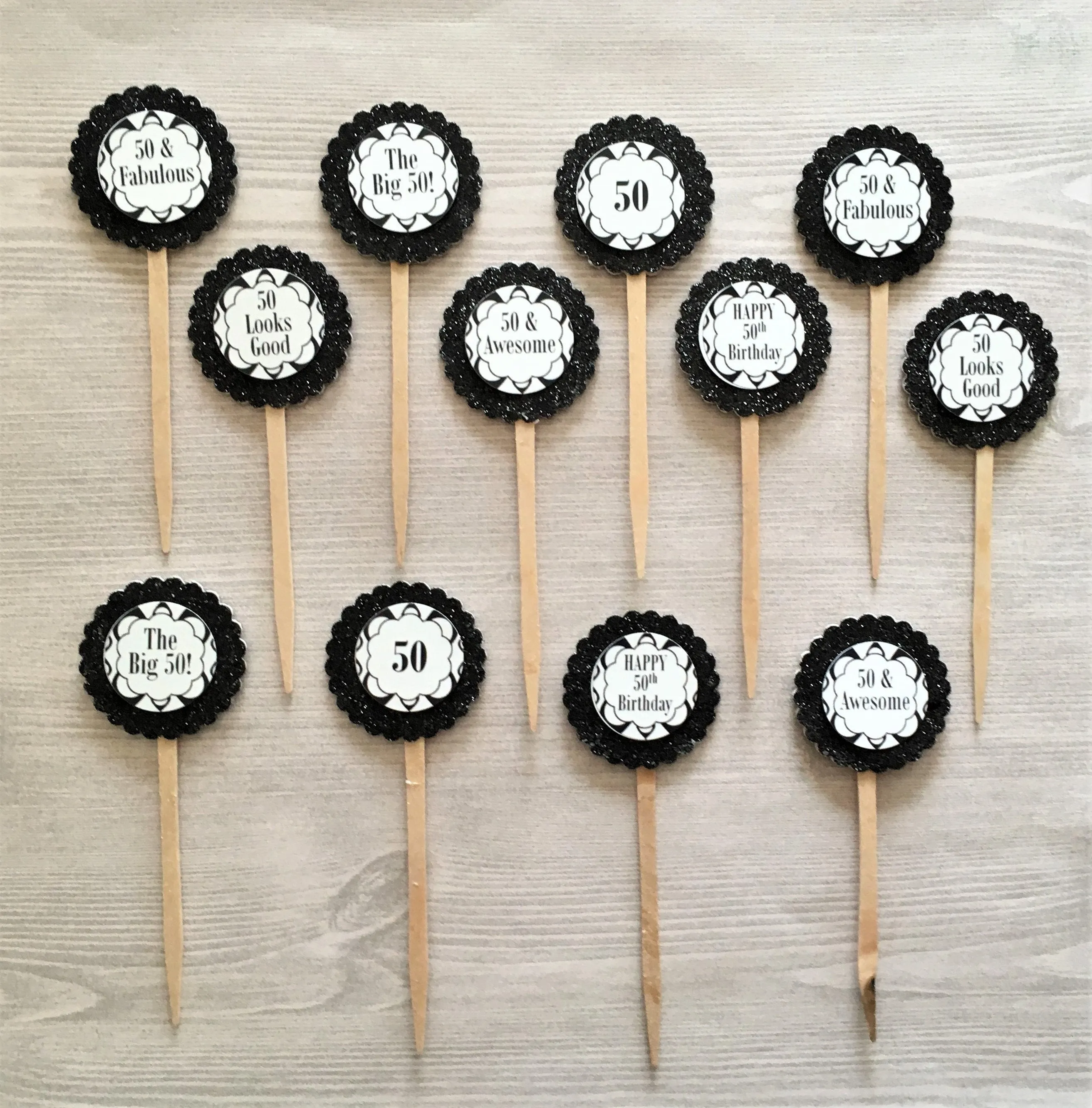 50th Birthday Cupcake Toppers, Set of 12