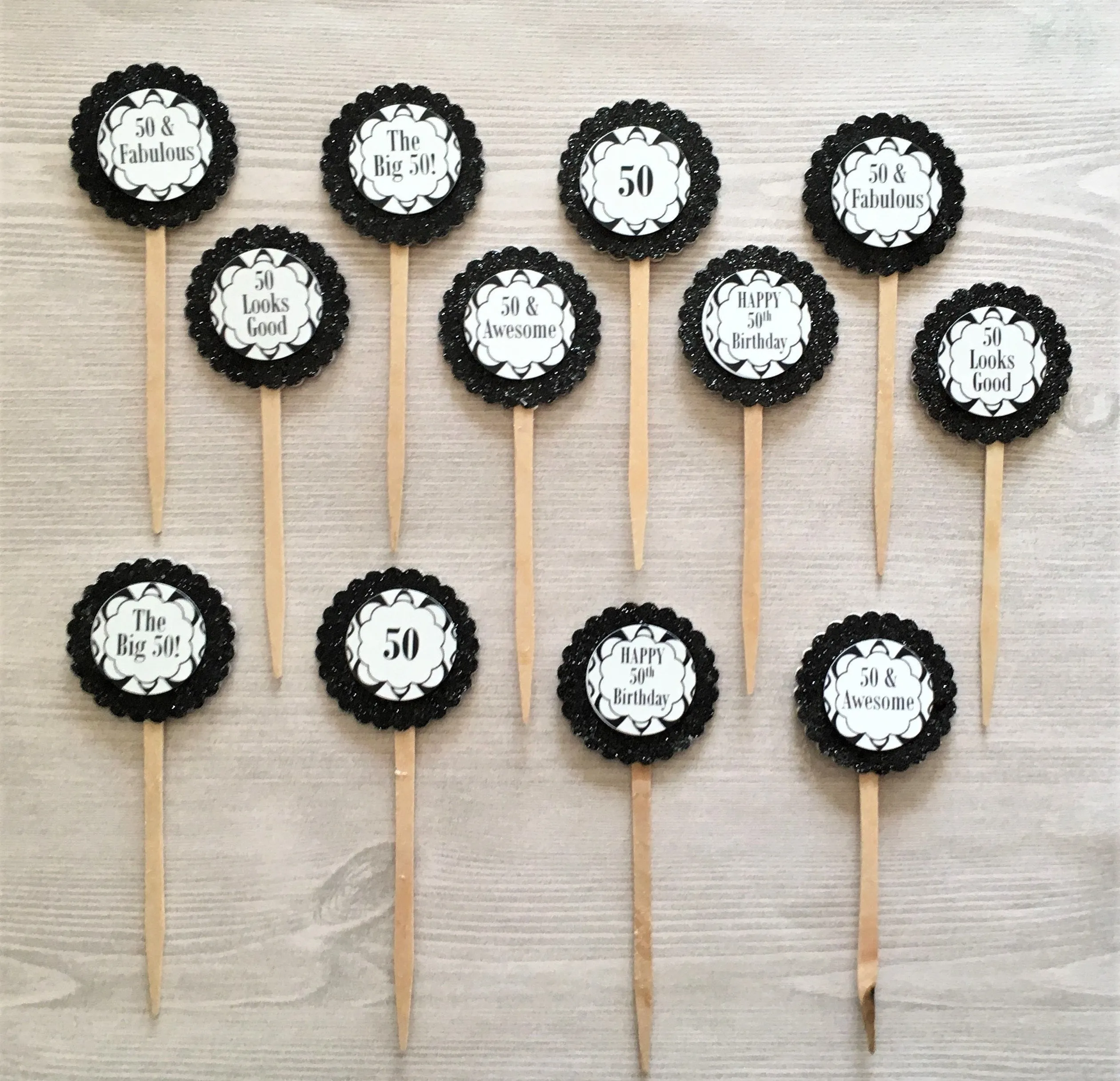 50th Birthday Cupcake Toppers, Set of 12