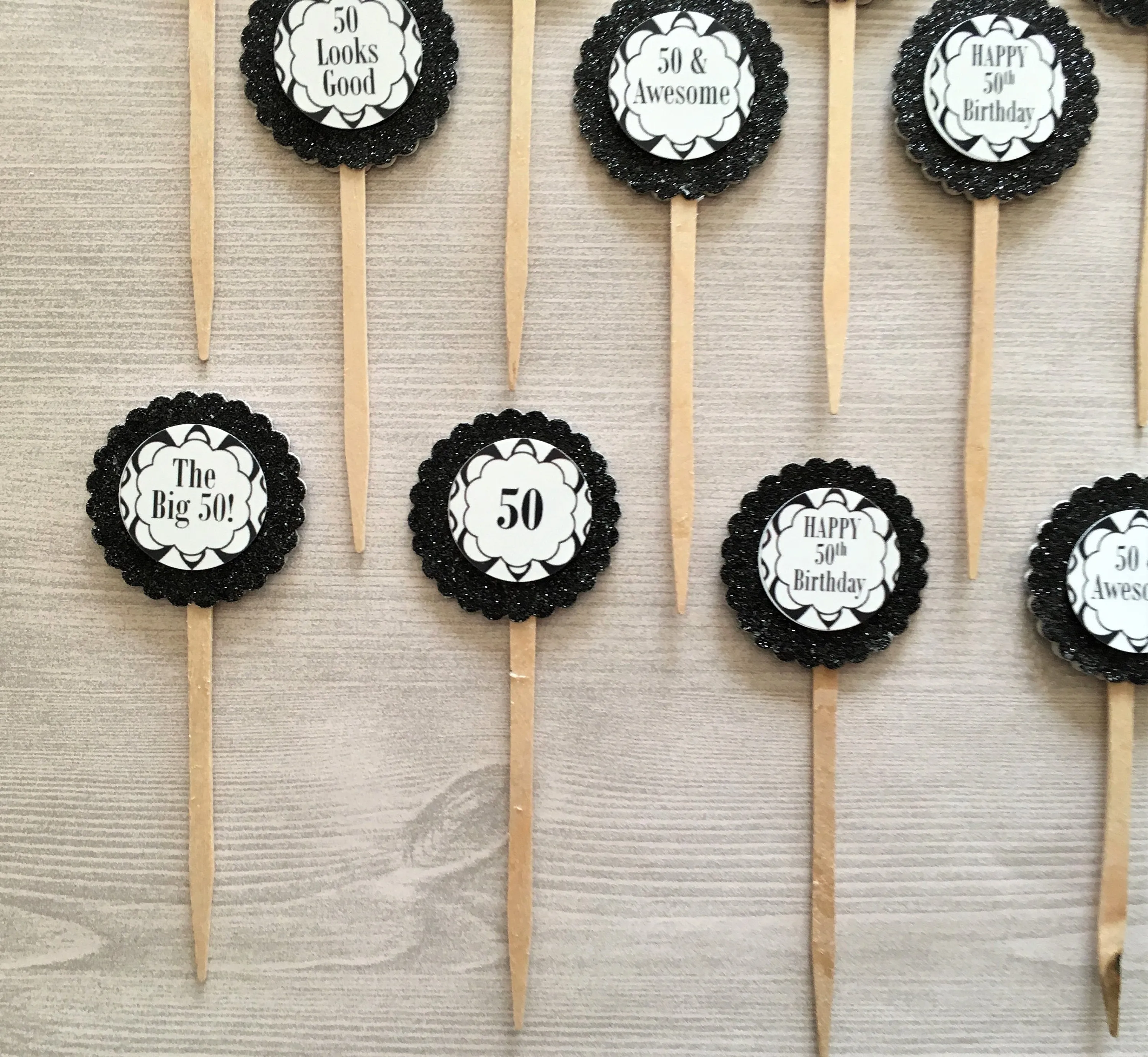 50th Birthday Cupcake Toppers, Set of 12