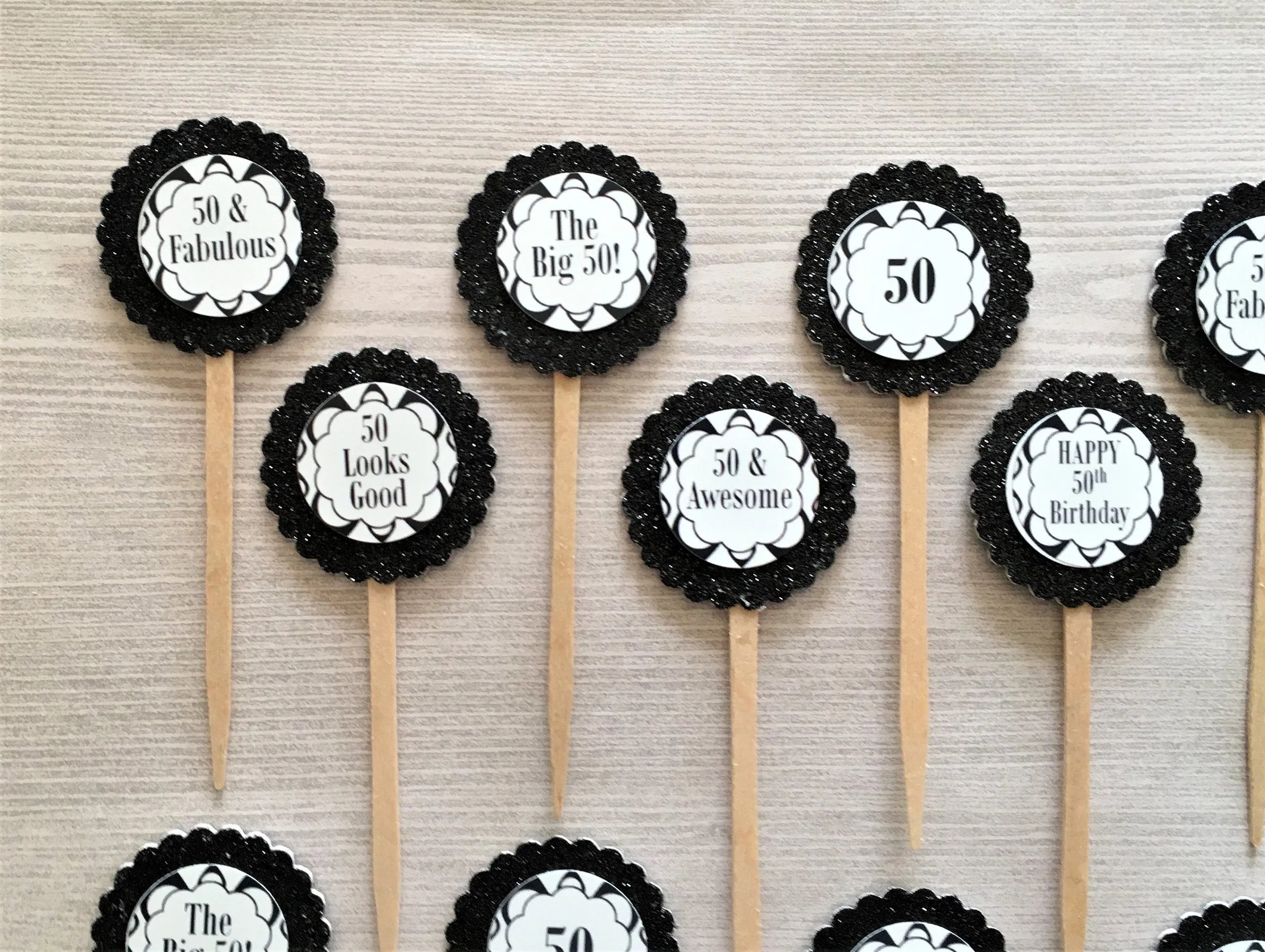 50th Birthday Cupcake Toppers, Set of 12