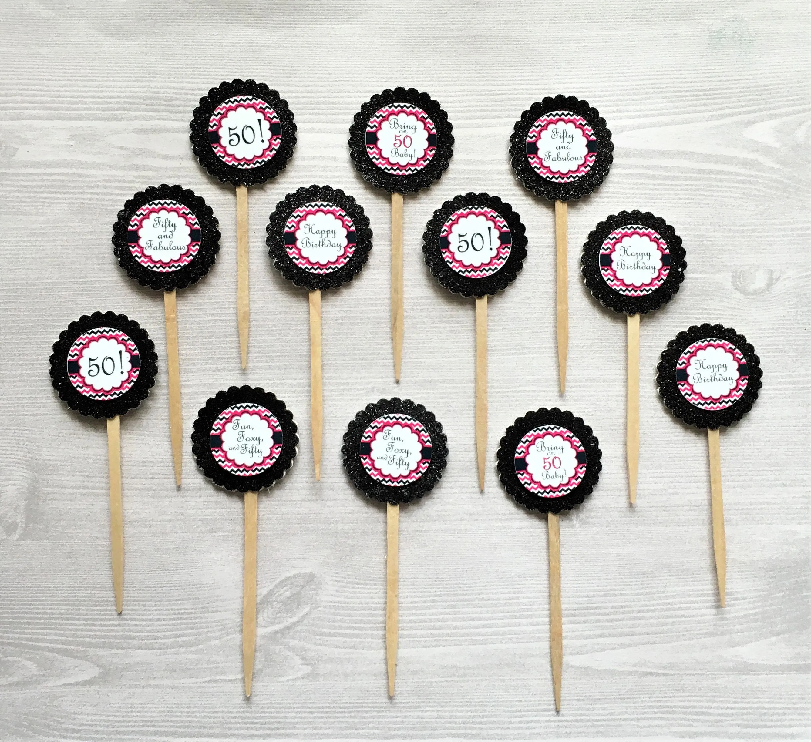 50th Birthday Cupcake Toppers - Womans, Set of 12
