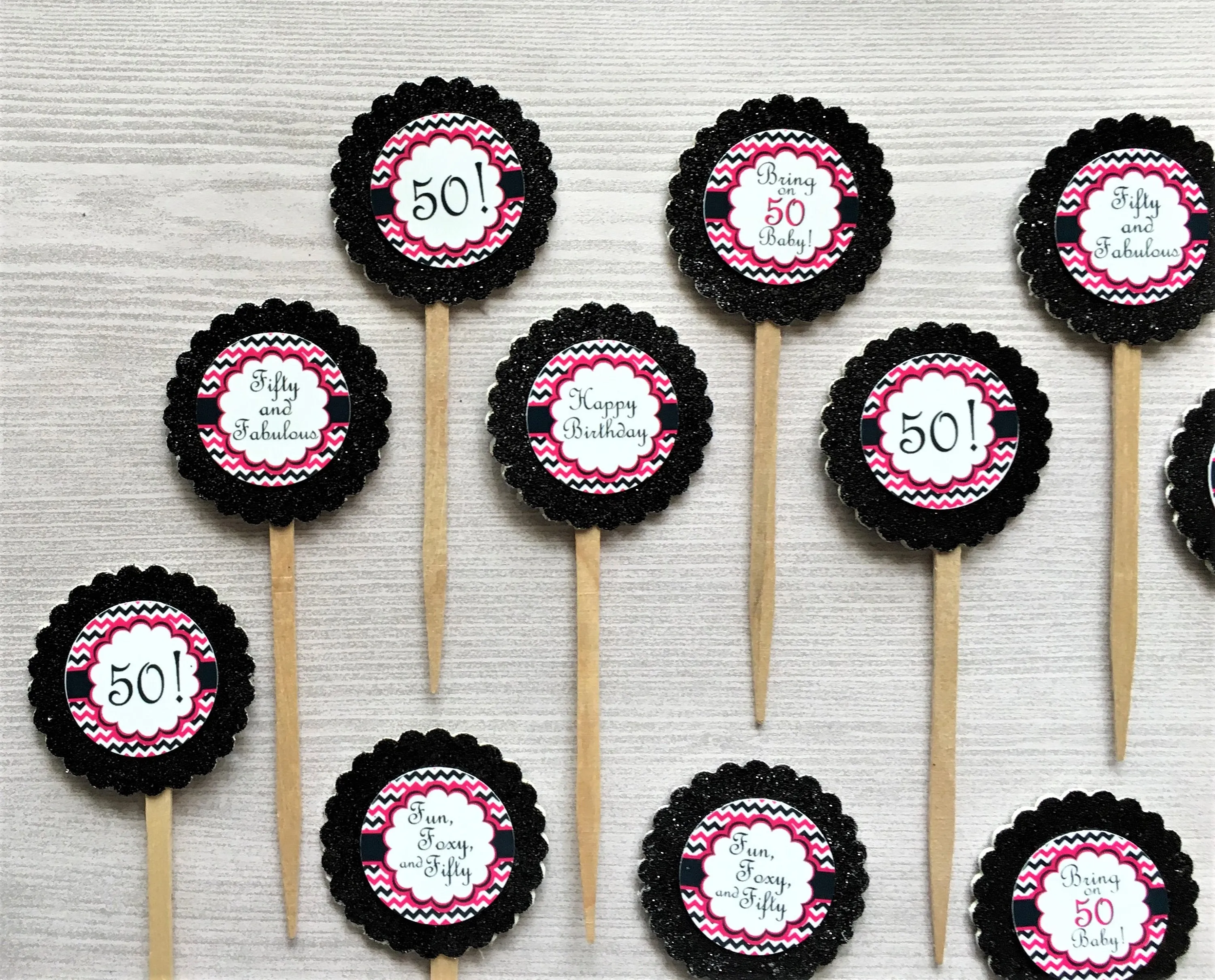 50th Birthday Cupcake Toppers - Womans, Set of 12
