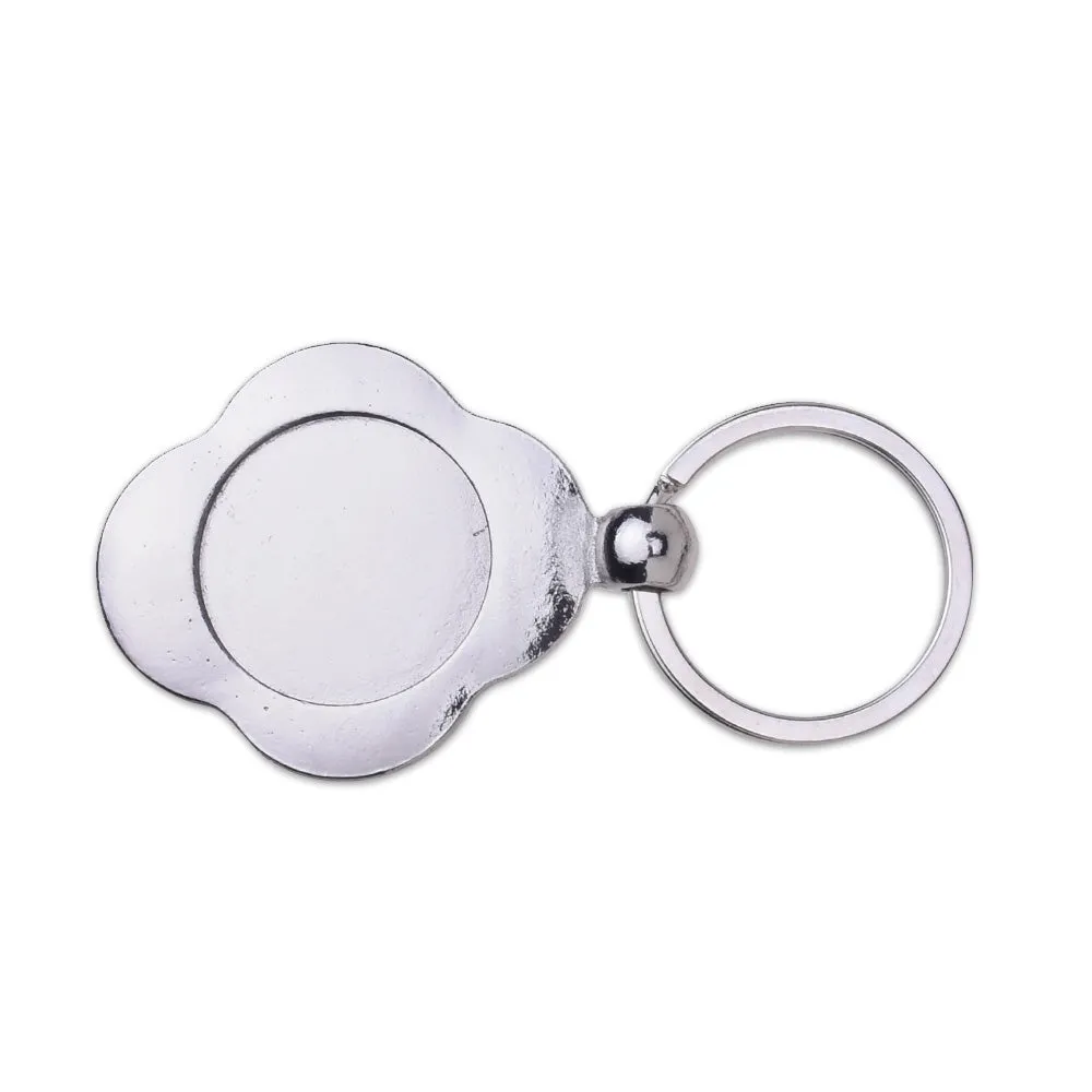 5pcs Imitation Rhodium  Flower Petal Bezel Key Chain ,Photo Keychains DIY Kit - Blank Round 1 inch (25mm) Bezel Setting