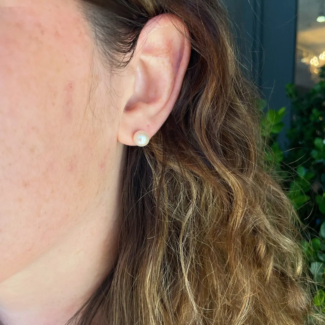 8mm “A” Akoya Pearl 14K Yellow Gold Stud Earrings
