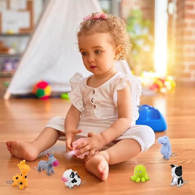 9 PCS Nurse Flashlight Pediatric Nurse Flashlight Keychain Animal Flashlight Giraffe Cow Pig Hippo Octopus Spotted Puppy Horse Whale Little donkey Keychain Pen Light for Nurse Badge Reel