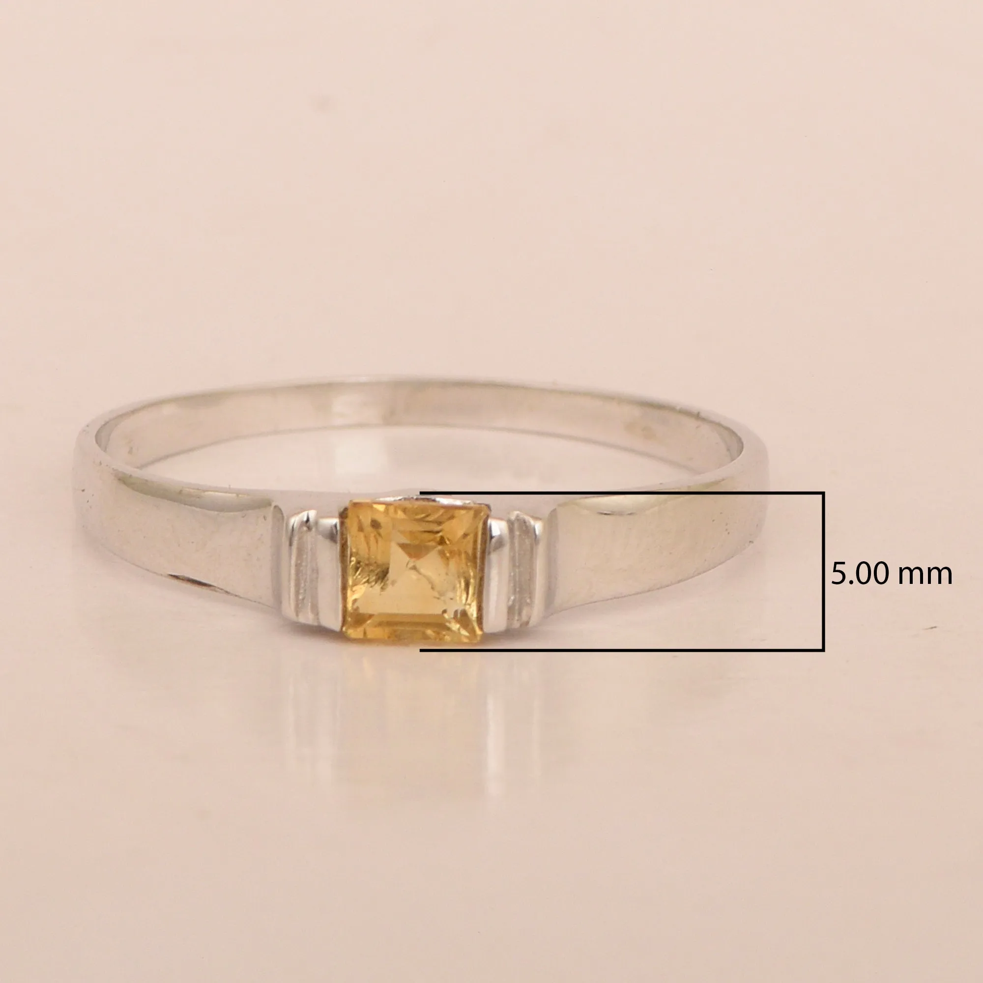 925 Sterling Silver Princess Cut 4MM Citrine Wedding Stacking Ring