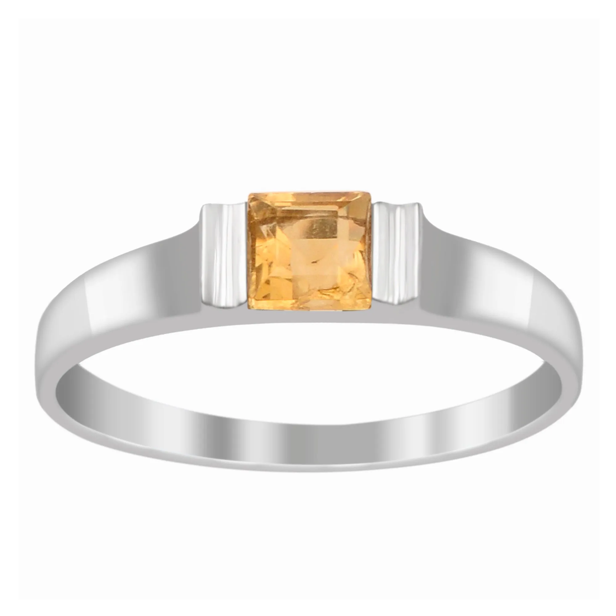 925 Sterling Silver Princess Cut 4MM Citrine Wedding Stacking Ring
