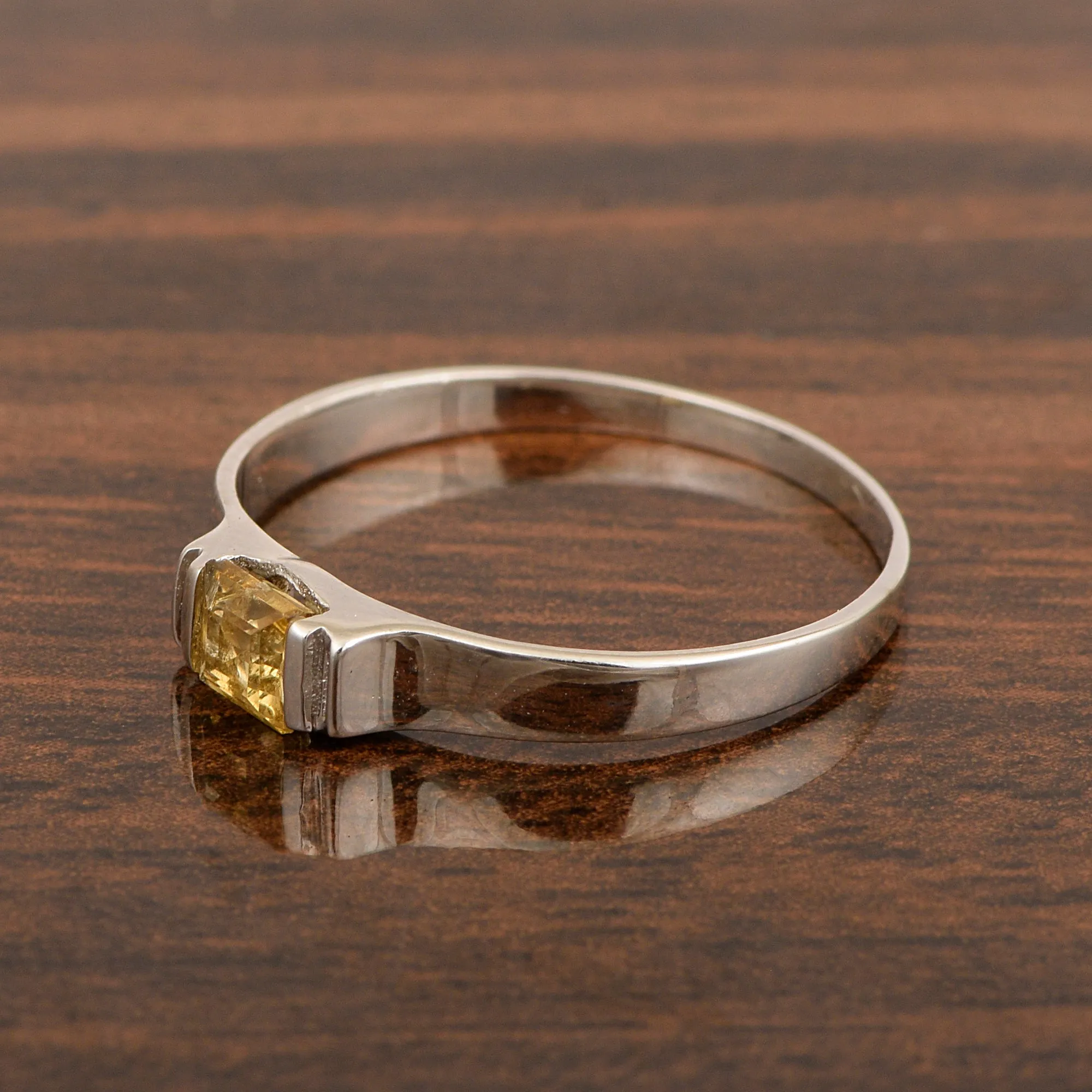 925 Sterling Silver Princess Cut 4MM Citrine Wedding Stacking Ring