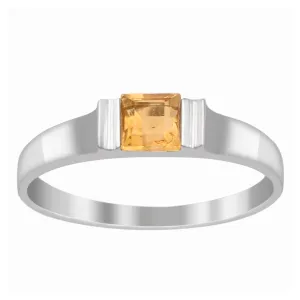 925 Sterling Silver Princess Cut 4MM Citrine Wedding Stacking Ring