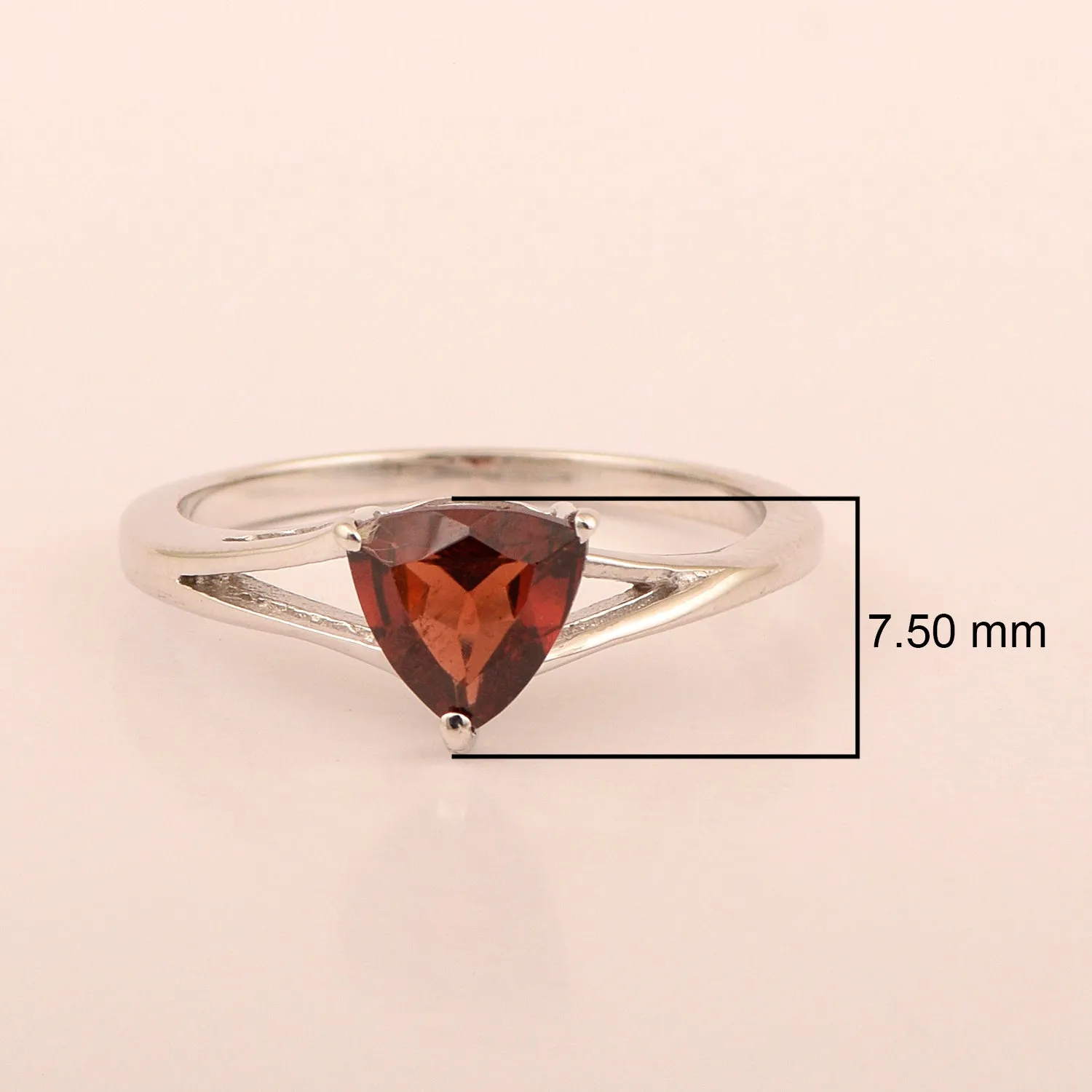 925 Sterling Silver Trillion Cut 7MM Natural Garnet Gemstone Rings