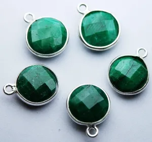 925 Sterling Silver,Dyed Natural Green Emerald Faceted Coins Shape charm, 8 Piece Of 14mm Approx