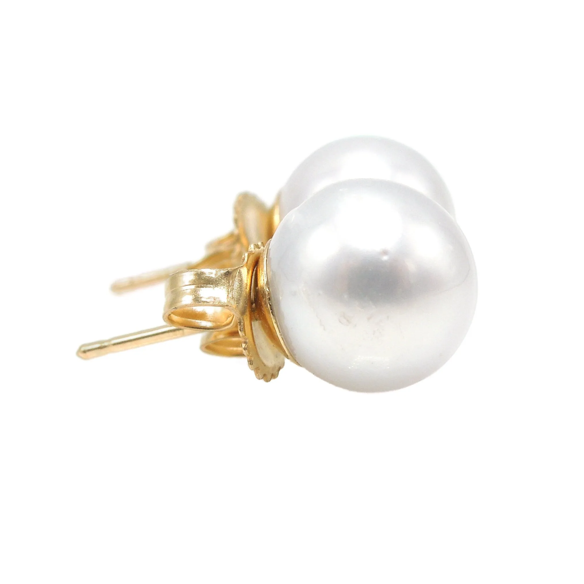 9.5mm Gray South Sea Pearl Stud Earrings in 14K Yellow Gold