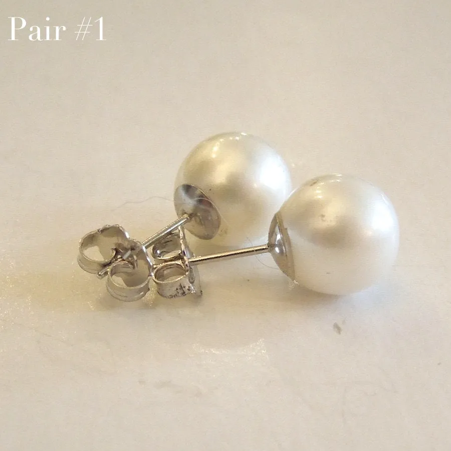 9.5mm South Sea Pearl Stud Earrings in 14K White Gold