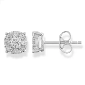 9ct White Gold 1/2 Carat Diamond Cluster Stud Earrings