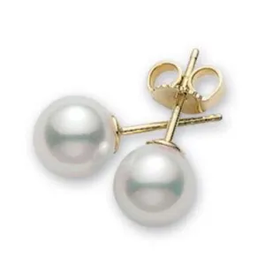Akoya Cultured Pearl Stud Earrings with 18K Yellow Gold 6-6.5mm A 